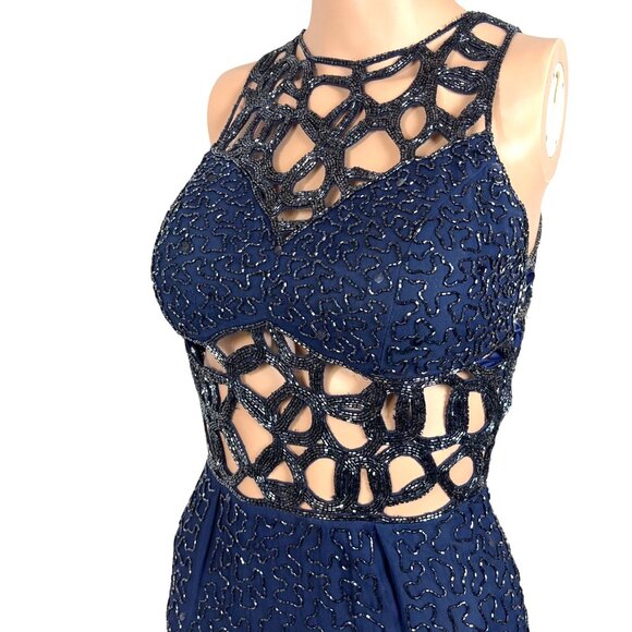 Sean Collection Navy Cutout Beaded Silk Gown Fully Lined Formal Evening Dress XS - Picture 5 of 12